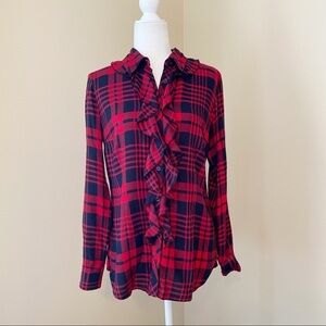 CAbi Ruffle Plaid Button Front Lodge Shirt - XS